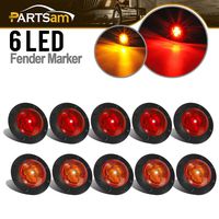 Partsam 1-1/4" Inch Grommet Mount Amber/Red LED Mini Marker Lights 6-2835SMD, Universal Waterproof Side Led Marker for Truck Boat SUV ATV Bike Trailer Marine(Pack of 10)