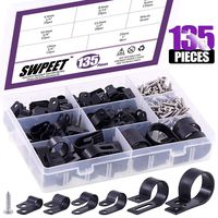 Swpeet Plastic R-Type Cable Clamp Clips Cable Clamp Clipsasteners Assortment for Cable Conduit (Full Black)