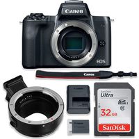 Canon EOS M50 Mirrorless Digital Camera (Black) Body Only Kit with Auto (EF/EF-S to EF-M) Mount Adapter + 32GB Sandisk Memory