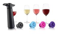 Vacu Vin The Original Wine Saver Pump - Black with 4 Vacuum Bottle Stoppers (1 Grey and 3 Colored stoppers set)