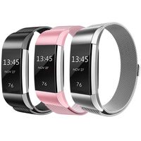 Valband 3 Pack eplacement Bands Compatible with Fitbit Charge 2, Stainless Steel Metal Lock Replacement Wristban with Unique Magnet Clasp (Small, Silver+Black+Rose Pink)