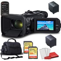 Canon Vixia HF G60 UHD 4K Camcorder Bundled with 2 x 128GB SDXC Memory Card, Extra Battery Pack, Carrying Bag, LCD Screen Protector and Microfiber Cloth