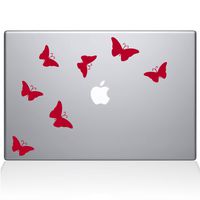 The Decal Guru 1029-MAC-13P-DR Butterflies Decal Vinyl Sticker, 13" Macbook Pro (2015 & older), Red