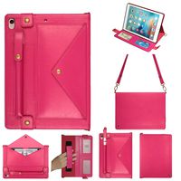 Pro 11 iPad Stand Case, Multi-function Wallet Protective Cover with Card Slot/Cash Pocket/Pen Holder/Hand &Shoulder Strap/Classic Buckle Closure Shoulder Bag Book Case for 2018 iPad Pro 11,Hot Pink
