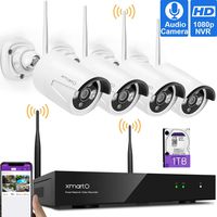 XMARTO Wireless Security Camera System Outdoor, 4pc 960p 1.3MP Night Vision WiFi Surveillance Camera for Home Security, Support Audio, 1080p NVR (Built-in Router, Auto Pair, Mobile View, 1TB HDD)