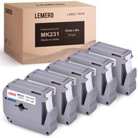 LEMERO Compatible with Brother P Touch M Tape M-K231 M231 MK231 M-K231s 12mm .47 White Label Tape - for Brother P Touch PT-65 PT-70 PT-80 PT-90 PT-45M 26.2 Feet Black on White (5 Pack)