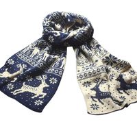 Fheaven Christmas Reindeer Snowflake Scarf Warm Thick Winter Shawl Xmas Gift (Navy)