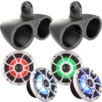Two Pairs of Wet Sounds XS-650-S-RGB LED 6.5" 100 Watt RMS Speakers with Kicker KMTED Black Enclosures