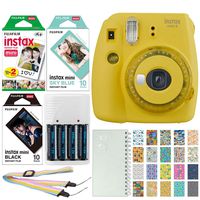 Fujifilm Instax Mini 9 Instant Film Camera (Yellow with Clear Accents) + Fujifilm Instax Instant Film (20 Shots) + Mini Black Film & Sky Blue Film (10 Shots) + Scrapbooking Album + Battery & Charger