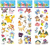 3D Puffy Pokemon Stickers for Kids, 3 Different Sheets, Cute Animal Vinyl Decals for Laptop Hydro Flask Car Computer Guitar Journal Notebook Ceiling Wall Helmet