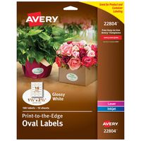Avery Oval Labels with Sure Feed for Laser & Inkjet Printers, 1.5" x 2.5", 180 Glossy White Labels (22804)