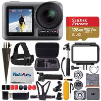 DJI Osmo Action 4K Camera + Extreme 128GB microSDXC Memory Card + Head & Chest Strap + Floating Handle + Medium Hard Case + Handheld Monopod + Spike Mount + Wrist Strap + USB Card Reader - Deluxe Kit