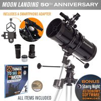 Celestron PowerSeeker 127EQ Newtonian Reflector Telescope with Smartphone Adapter - Limited Edition Apollo 11 50th Anniversary Bundle with Commemorative Coin and Book (Renewed)
