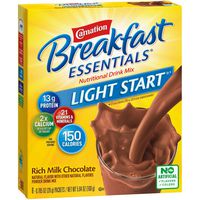Carnation Breakfast Essentials Light Start Powder Drink Mix, Rich Milk Chocolate, 8 Packets (Pack of 8 Boxes) (Packaging May Vary)