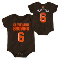 OuterStuff NFL Newborn Infants Team Color Name and Number Bodysuit Creeper (0/3 Months, Baker Maydfield Cleveland Browns Home Brown)