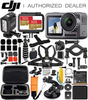 DJI Osmo Action 4K Camera with Underwater LED Light & Deluxe Accessory Bundle - Includes: 2X SanDisk Extreme 64GB microSDHC Memory Card, Carrying Case, Selfie Stick, Flexible Tripod & More