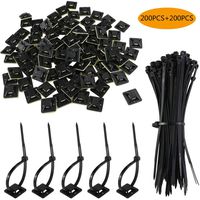 Faxco 200Pcs Self-Locking Nylon Cable Ties,Multi-Purpose Cable Tie with 200Pcs Zip Tie Adhesive-Backed Mounts