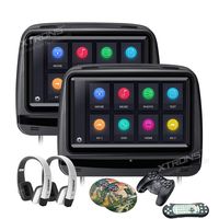 XTRONS Black 2x9 Inch Pair Touch Screen Car Auto Headrest DVD Player White New Version Headphones Included
