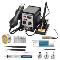 TXINLEI 8586 110V Solder Station, 2 in 1 Digital Display SMD Hot Air Rework Station and Soldering Iron, 12pcs Different Soldering Tips,Solder Wire,Tweezers,Desoldering Pump,700W 480℃