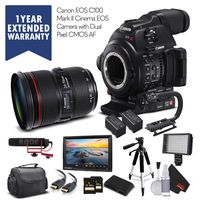 Canon EOS C100 Mark II 0202C002 & 24-70mm f/2.8L II USM Lens with 2 Memory Cards, 2 Extra Batteries, Mic, Case, Led Light, External Monitor,Warranty and More - Pro Bundle - (International Version)