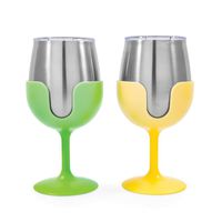 Camco Yellow and Green Stainless Steel Tumbler Set with Removable Bright Lime Wine Glass Stems-Leak Proof Lid, Vacuum Insulated, BPA Free 8 Oz-(51916)