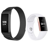 Replacement Bands Compatible for Fitbit Charge 3, Stainless Steel Mesh Magnetic Replacement Strap, Replacement Band for Women & Men -Black + White Small