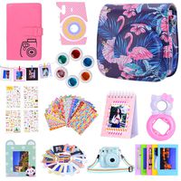 Bsuuy Instax Mini 9 Camera Accessories for FujiFilm Instax Mini 9 8 8+ Camera with Mini 9 Case/Album/Selfie Lens/Filters/Wall Hang Frames/Camera Sticker/Shoulder Strap （12 in 1 Lotus Flamingo）