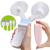 2 Pack Mini Handheld Fan, Double-Head Electric Quiet Personal Battery Operated Fan, Mini Fan USB Rechargeable Fan, Folding Hand Fans Portable Fan for School & Office, 2 Modes (White & Rose Gold)