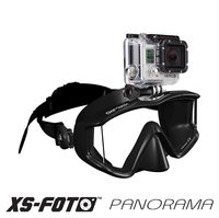 XS Foto Panorama - 3 Window - Extra Qwik Comfort Strap - Built-in Stainless Steel Camera Mount - Diving Mask for GoPro, GoMask (Black Silicone) (MA580BS)