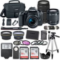 Canon EOS 77D DSLR Camera Bundle with Canon EF-S 18-55mm f/4-5.6 is STM Lens, Canon EF 75-300mm f/4-5.6 III Lens, 2pc SanDisk 32GB Memory Cards, Accessory Kit