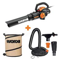 WORX WG512 Trivac 2.0 Electric 12-amp 3-in-1 Vacuum Blower/Mulcher/Vac with LeafPro Universal Leaf Collection System and Landscaping 26-Gallon Collapsible Yard Waste Bag/Leaf Bin
