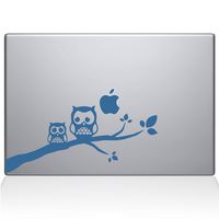 The Decal Guru Two Owls on a Branch Decal Vinyl Sticker, 12" MacBook, Light Blue (2353-MAC-12M-LB)