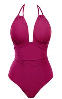 B2prity Women One Piece Swimsuit Tummy Control Swimwear V Neck Bathing Suit Fuchsia