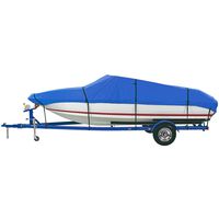 iCOVER Trailerable Boat Cover- Water Proof Heavy Duty,Fits V-Hull,Fish&Ski,Pro-Style,Fishing Boat,Runabout,Bass Boat,up to 14ft-15ft Long and 90"Wide,Blue Color,B6201B