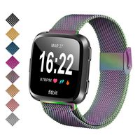 SMEECO Metal Band for Fitbit Versa 2 Stainless Steel Strong Magnetic Loop Smartwatch Replacement Mesh Wristband for Men and Women Universal Use for Fitbit Versa/Versa Lite Edition/SE Small(Rainbow)