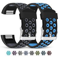 Mosstek Compatible with Fitbit Charge 2 Bands, 2 Pack Breathable Silicone Replacement Sport Bands with Air Holes Compatible Fitbit Charge 2 Smart Watch Fitness Men Women