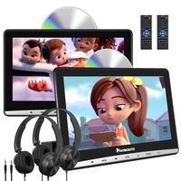 NAVISKAUTO 10.1" Inhalation Dual Screen Car DVD Players with 2 Headphones Support Sync Screen AV Out & in Resume Region Free USB SD (2 Headrest DVD Players)