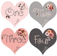 Mumsy Goose Baby Girl Monthly Stickers Heart Shaped Milestone Stickers for 1st Year Pink Grey Floral
