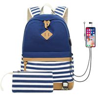 School Backpack for Girls Teens, College Bookbag Back Bag with USB Charging Port (Blue)