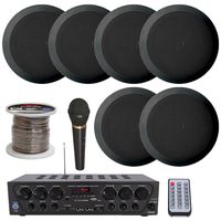 Lectronify 2-Ch. Bluetooth Home Audio Amplifier, (6) 5.25" in-Wall/in-Ceiling Dual 5.25-inch Speakers, 2-Way, Flush Mount, Unidirectional Handheld Dynamic Microphone and 250 ft. Speaker Wire