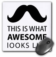 3dRose LLC 8 x 8 x 0.25 Inches Mouse Pad, Awesome Mustache Hipster Retro Black and White Art (mp_151996_1)