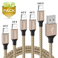 Phone Charger Cable Champagne Gold - Sagmoc USB Cord Highspeed Shiny Nylon Braided 【4+1 Pack】 10FT 2x6FT 3FT 2FT Compatible with XS/XS MAX/XR/X/8/8Plus/7/7Plus/6/6Plus/6s/6sPlus/5/5s/AIR/PRO and More