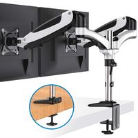 HUANUO Dual Arm Monitor Stand - Height Adjustable Gas Spring Desk VESA Mount for Two 15 to 27 Inch Computer Screen with 2 in 1 Mounting Base