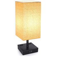 3-Way Touch Control Dimmable Table Lamp with 2 USB Charging Ports, 2 AC Outlets, Modern Bedside Lamp Nightstand Lamp for Bedroom Living Room Office, 60W Equivalent Vintage LED Bulb Included