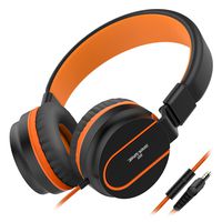 Headphones Besom i36, Kids Headphones Foldable Stereo Ear Headphones w/Mic 3.5mm Jack Wired Cord On-Ear Headset for Children Kid Teens Adult Headphone for School,Home and Travel(Black Orange)