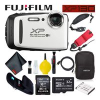Fujifilm FinePix XP130 Waterproof Digital Camera 600019827 (White) Accessory Bundle Includes Professional Cleaning Kit, Floating Wrist Strap, 32GB Memory Card, and Much More