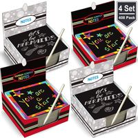 POKONBOY 400 Sheets Rainbow Scratch Art Notes Papers, 4 Sets Arts and Crafts with 4 Stylus and 4 Drawing Stencils for Kids Party Favors Supplies and Christmas Stocking Stuffers