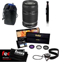 Canon EF-S 55-250MM F/4.0-5.6 is II Telephoto Zoom Lens + Vivitar FK3-58 3-Piece Filter Kit 58mm + Medium Lens Pouch 6-Inch + Kit
