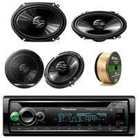 Pioneer CD Bluetooth Receiver with Enhanced Audio Functions with Pioneer 6.5 Inch Car Stereo Audio Speakers Pair, Pioneer 6.8 Inch G-Series Coaxial Car Speakers Pair & Enrock Audio Speaker Wire Cable