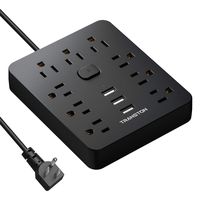 Power Strip with 9 Outlet 3 USB Ports, Fireproof Desktop Charging Station with Flat Plug and 5 ft Long Extension Cords for Home and Office,Black